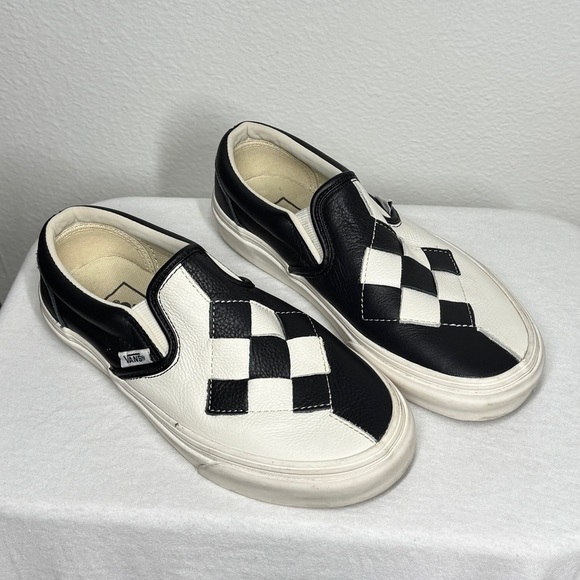 Vans Rare Woven Leather Black White Checkers Slip On Sneakers Size Women’s 5 - Picture 2 of 14